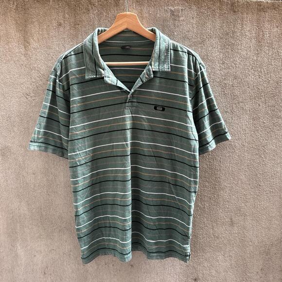 Oakley Men's Polo Shirt Striped Performance Regular Fit Green Size Medium - Picture 1 of 2